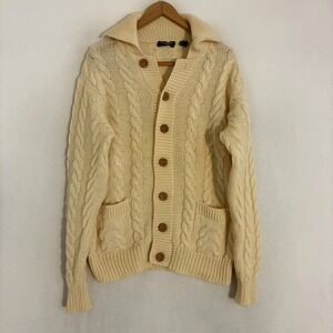 Vtg Damon Wool Fishermans Cardigan Sweater Men M Chunky Cable Knit Grandpa Ivy